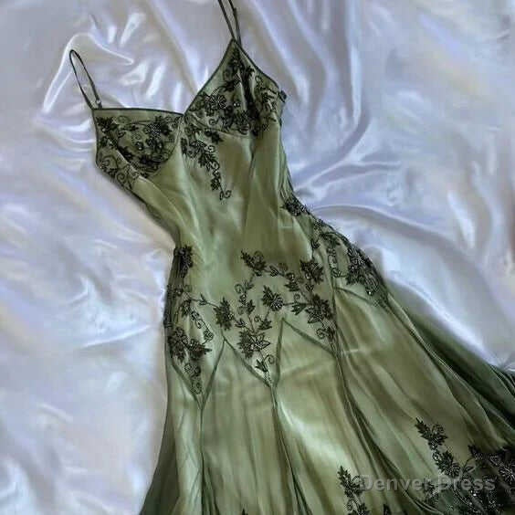 Vintage A Line Straps Green Prom Dresses 22th Birthday Outfit