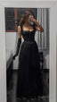 Vintage A Line Straps Sleeveless Long Tulle Black Prom Dresses