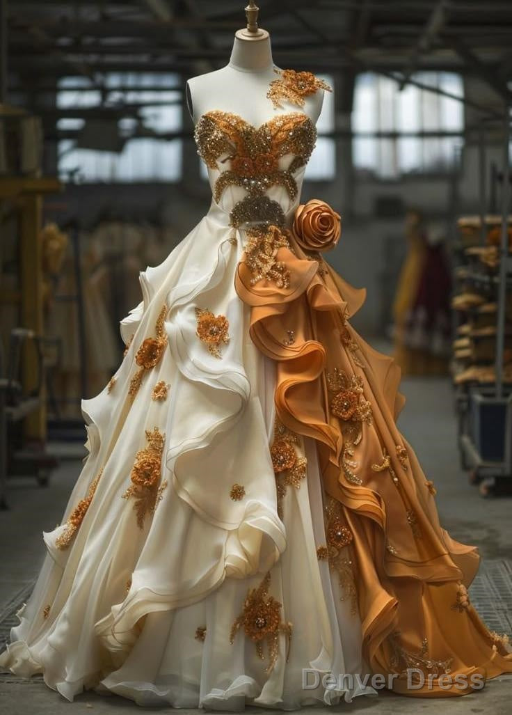 Vintage A-Line Sweetheart Chiffon Beaded Long Prom Dress Strapless Applique Wedding Dress Evening Dress Main image