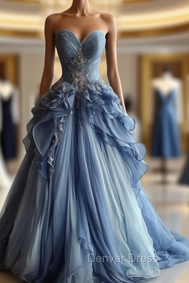 Vintage A-Line Sweetheart Chiffon Sequined Long Prom Dresses Evening Dresses Main image