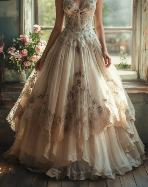 Vintage A-Line Sweetheart Neck Tulle Lace Long Prom Dress Applique Sweet Flower Wedding Dresses Secondary image