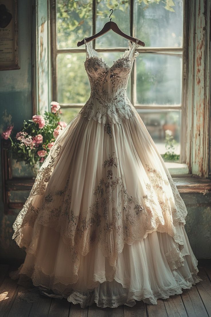 Vintage A-Line Sweetheart Neck Tulle Lace Long Prom Dress Applique Sweet Flower Wedding Dresses Main image