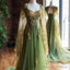 Vintage A Line Tulle Sage Green Prom Dresses