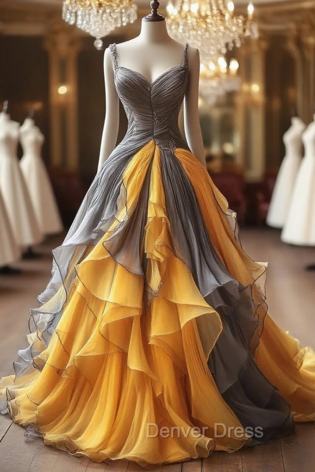 Vintage A Line Tulle V Neck Long Ball Gowns, Spaghetti Straps Prom Gowns Main image