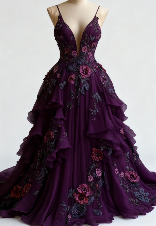 Fairytale A-Line Wedding Dress Œ¸Chiffon 3D Applique Prom Dresses