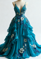 Fairytale A-Line Wedding Dress Œ¸Chiffon 3D Applique Prom Dresses