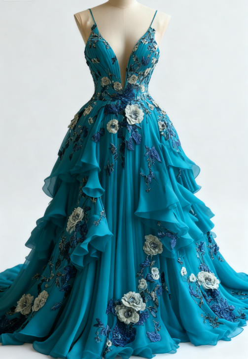 Fairytale A-Line Wedding Dress Œ¸Chiffon 3D Applique Prom Dresses