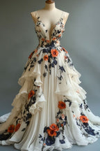 Fairytale A-Line Wedding Dress Œ¸Chiffon 3D Applique Prom Dresses
