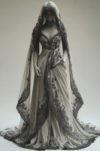 Vintage A Line V Neck Lace Appliqu Long Prom Dress With Veil Wedding Dresses