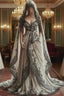 Vintage A Line V Neck Lace Appliqu Long Prom Dress With Veil Wedding Dresses