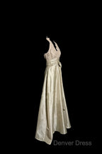 Vintage A Line V Neckline Champagne Lace Prom Gowns Fairy Prom Dresses