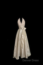 Vintage A Line V Neckline Champagne Lace Prom Gowns Fairy Prom Dresses