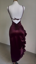Vintage Backless Ruffle Asymmetrical Midi Length Prom Dresses