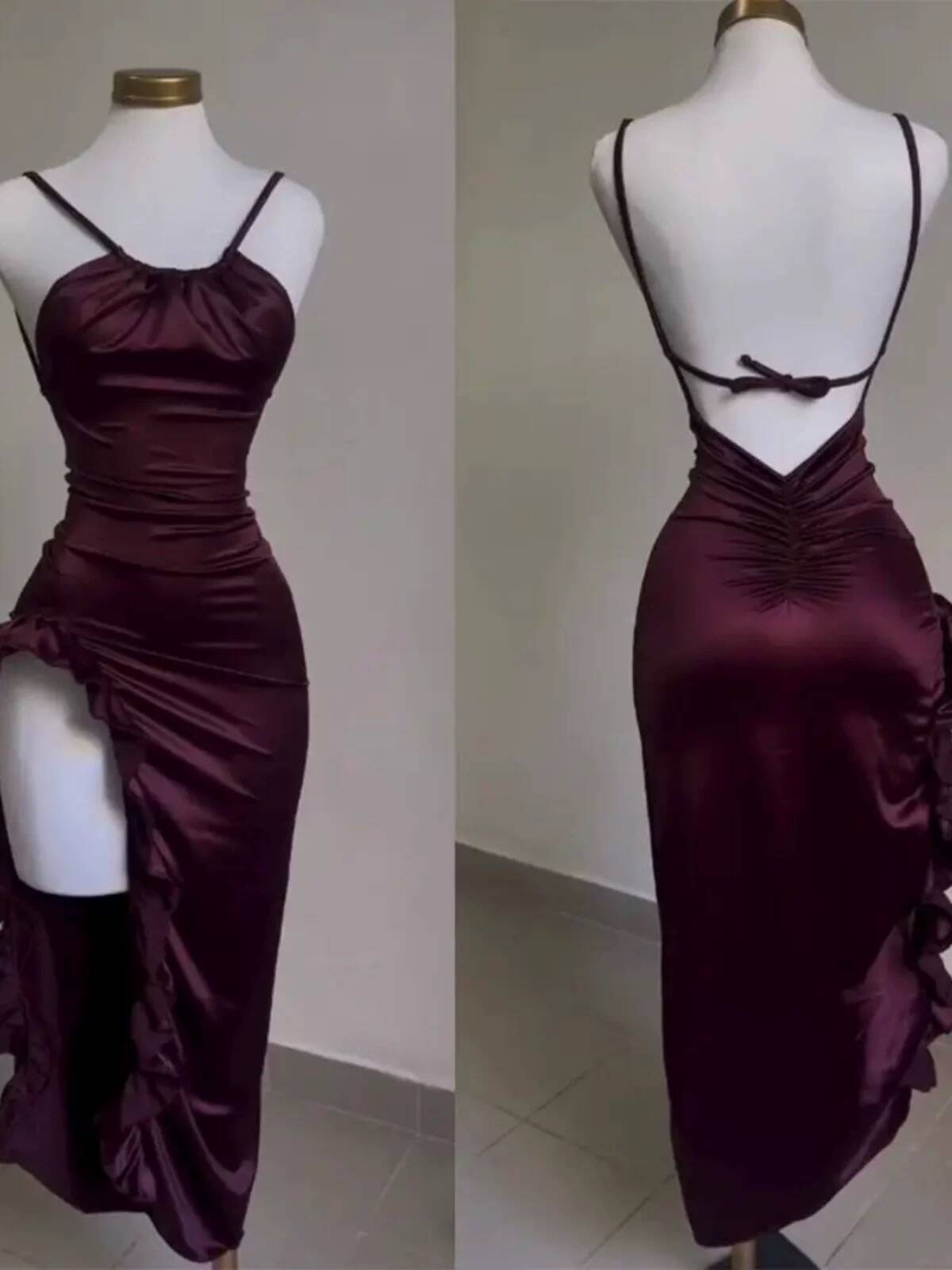 Vintage Backless Ruffle Asymmetrical Midi Length Prom Dresses