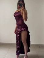 Vintage Backless Ruffle Asymmetrical Midi Length Prom Dresses