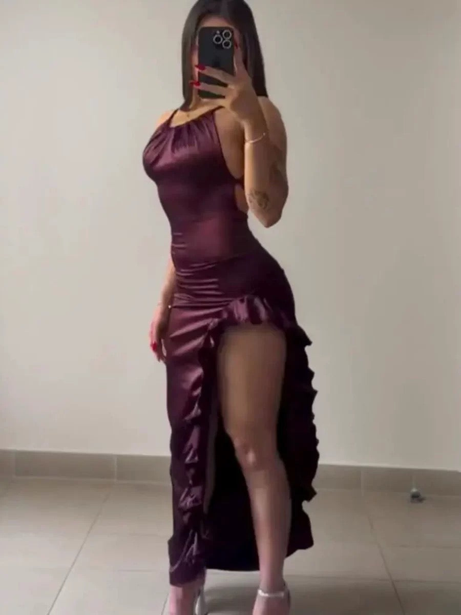 Vintage Backless Ruffle Asymmetrical Midi Length Prom Dresses