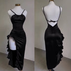Vintage Backless Ruffle Asymmetrical Midi Length Prom Dresses