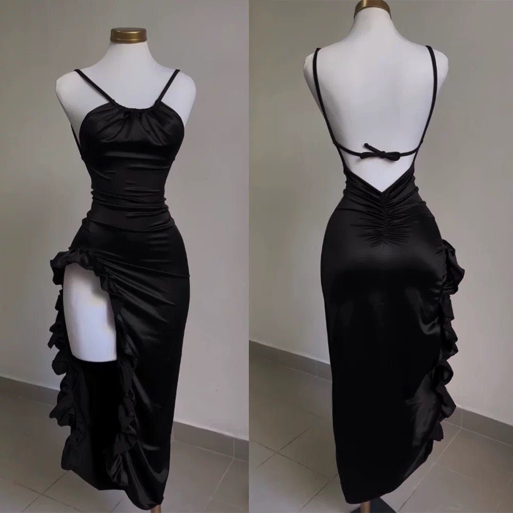 Vintage Backless Ruffle Asymmetrical Midi Length Prom Dresses