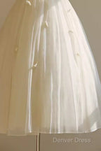 Vintage Ball Gown Bateau White Tea Length Wedding Dresses Brides Dresses