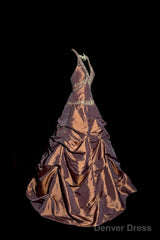 Vintage Ball Gown Halter Brown Sleeveless Long Prom Gown Fairy Prom Dresses