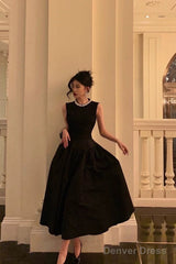 Vintage Ball Gown Jewel Sleeveless Black Satin Prom Dresses Birthday Outfits