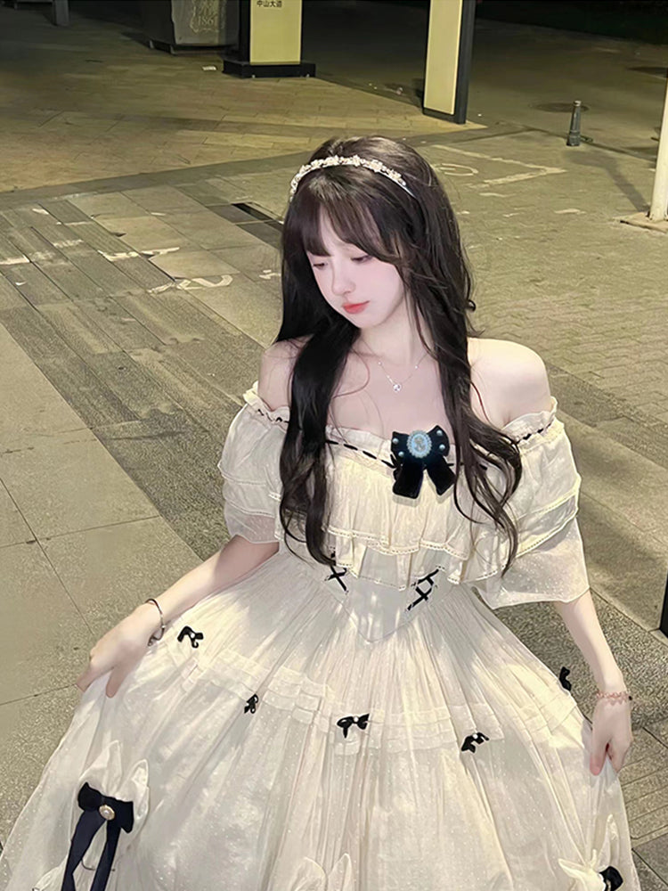 Vintage Ball Gowns Off The Shoulder White Chiffon Summer 18Th Birthday Dress Lolita Dresses Birthday Outfits