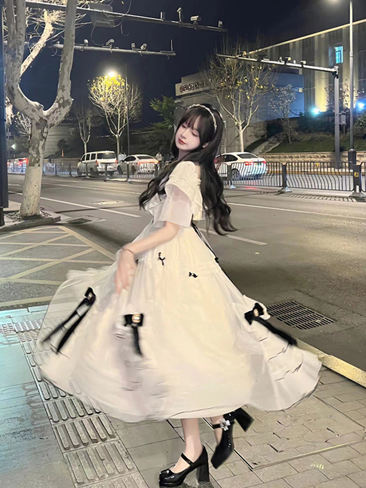 Vintage Ball Gowns Off The Shoulder White Chiffon Summer 18Th Birthday Dress Lolita Dresses Birthday Outfits Main image