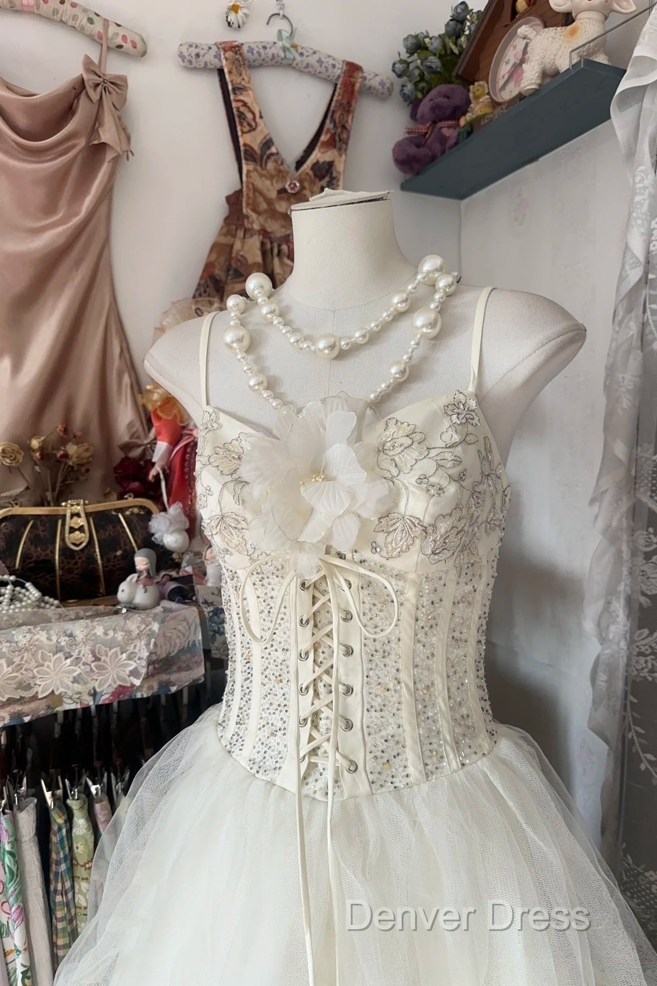 Vintage Ball Gown Spaghetti Straps Sleeveless Long White Evening Dresses Prom Dresses Secondary image