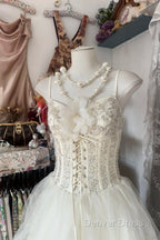 Vintage Ball Gown Spaghetti Straps Sleeveless Long White Evening Dresses Prom Dresses