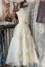 Vintage Ball Gown Spaghetti Straps Sleeveless Long White Evening Dresses Prom Dresses