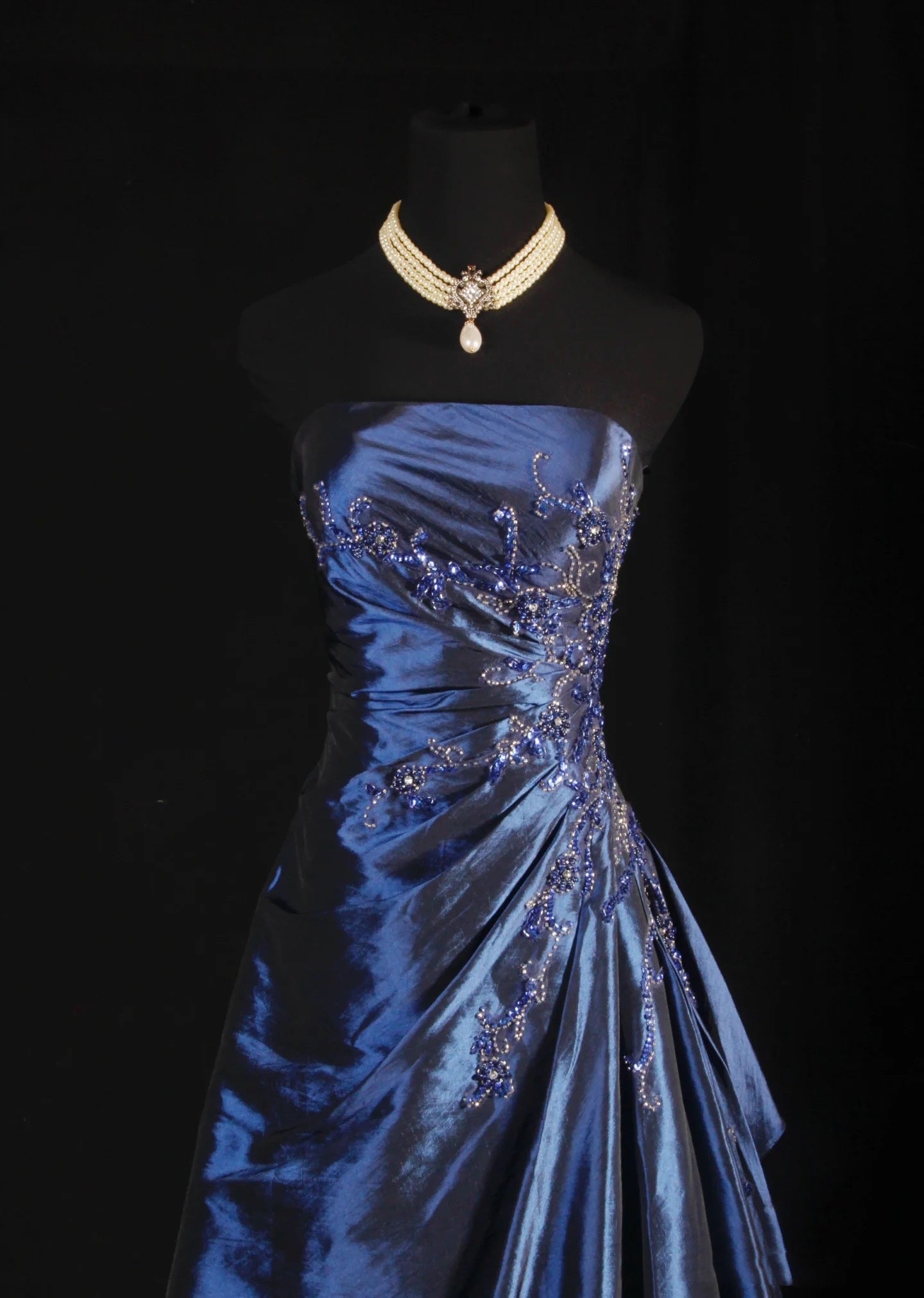Vintage Ball Gowns Strapless Navy Blue Satin Long Prom Dress Secondary image
