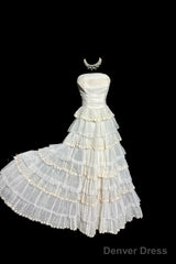 Vintage Ball Gown Strapless White Lace Prom Gown Fairy Prom Dresses