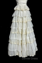 Vintage Ball Gowns Strapless White Lace Prom Gowns Fairy Prom Dresses