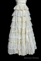 Vintage Ball Gown Strapless White Lace Prom Gown Fairy Prom Dresses