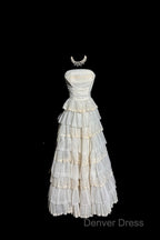 Vintage Ball Gowns Strapless White Lace Prom Gowns Fairy Prom Dresses