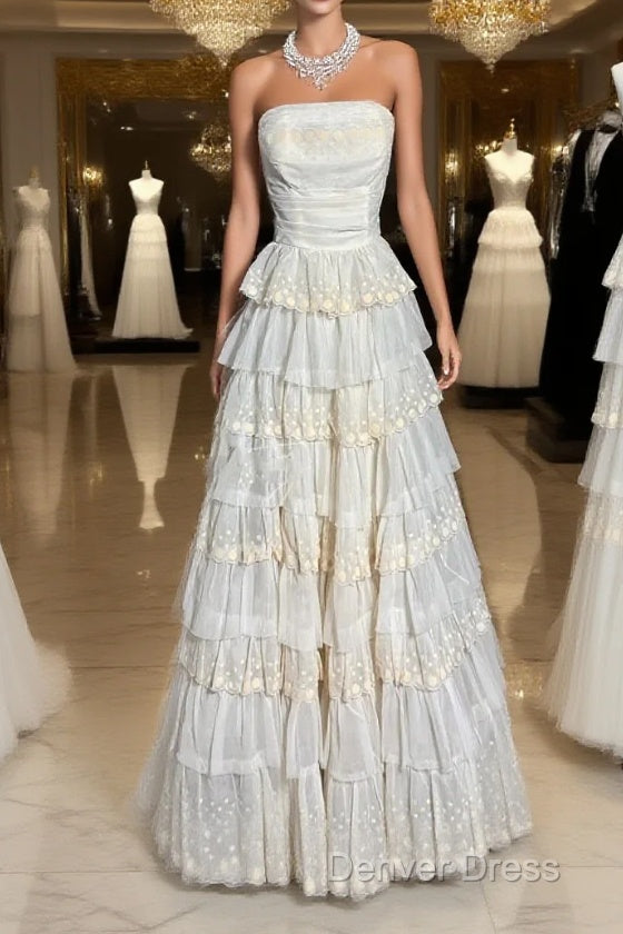 Vintage Ball Gowns Strapless White Lace Prom Gowns Fairy Prom Dresses Main image