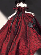 Vintage Ball Gowns Straps Long Burgundy Ruffles Lace Prom Dresses Birthday Outfits