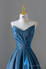 Vintage Ball Gown Sweetheart Blue Sequin Long Prom Gown Fairy Prom Dresses