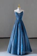 Vintage Ball Gown Sweetheart Blue Sequin Long Prom Gown Fairy Prom Dresses