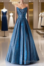 Vintage Ball Gown Sweetheart Blue Sequin Long Prom Gown Fairy Prom Dresses