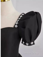 Vintage Ball Gown Sweetheart Satin Black Long Prom Dresses Formal Dresses