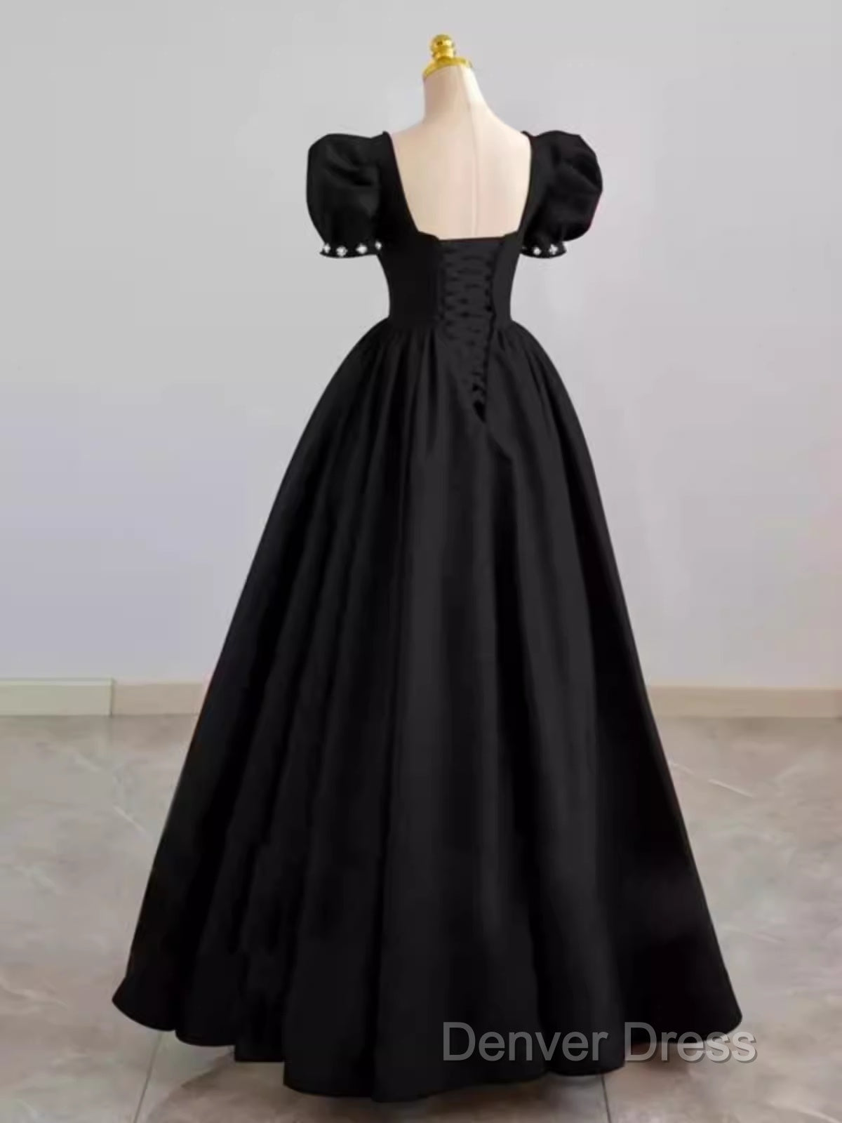 Vintage Ball Gown Sweetheart Satin Black Long Prom Dresses Formal Dresses