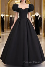 Vintage Ball Gown Sweetheart Satin Black Long Prom Dresses Formal Dresses