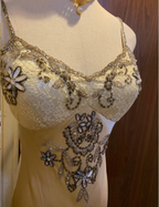 Vintage Beige Gold Irregular Strap Beaded Lace Prom Dresses Evening Dresses