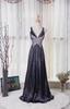 Vintage Black A-Line V-Neck Open Back Butterfly Rhinestone Beaded Satin Long Prom Dresses Evening Dresses