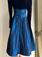 Vintage Black And Blue A-Line Long-Sleeved Velvet And Satin Prom Dresses Evening Dresses