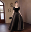 Vintage Black & Gold A-Line Square Neck Puff Sleeve Velvet Gold Shimmer Tulle Long Prom Dresses Evening Dresses