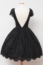 Vintage Black Lace Homecoming Dresses Bateau Knee Length Flower