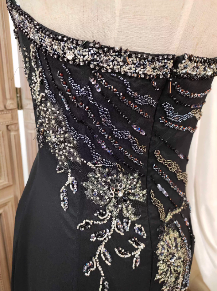 Vintage Black Mermaid Halter Neck Beaded Chiffon Long Prom Dresses Evening Dresses
