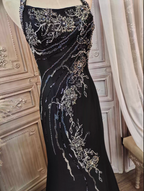 Vintage Black Mermaid Halter Neck Beaded Chiffon Long Prom Dresses Evening Dresses